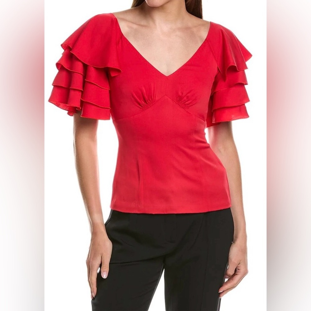 New Dolce & Gabbana Womens Red Ruffle Silk Blend Blouse Top Size 36 MSRP $1202